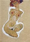 Egon Schiele Famous Paintings - Squatting feminine act